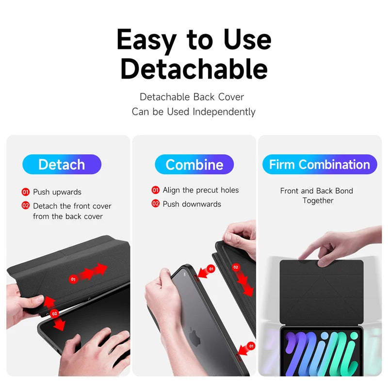 Detachable PU Leather Flip Case with Stand and Pencil Holder for iPad Mini 7