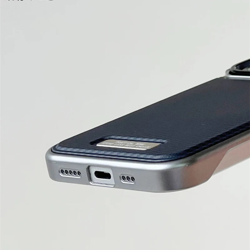 Carbon Fiber Pattern MagSafe Case with Alloy Lens Holder for iPhone 15 Series