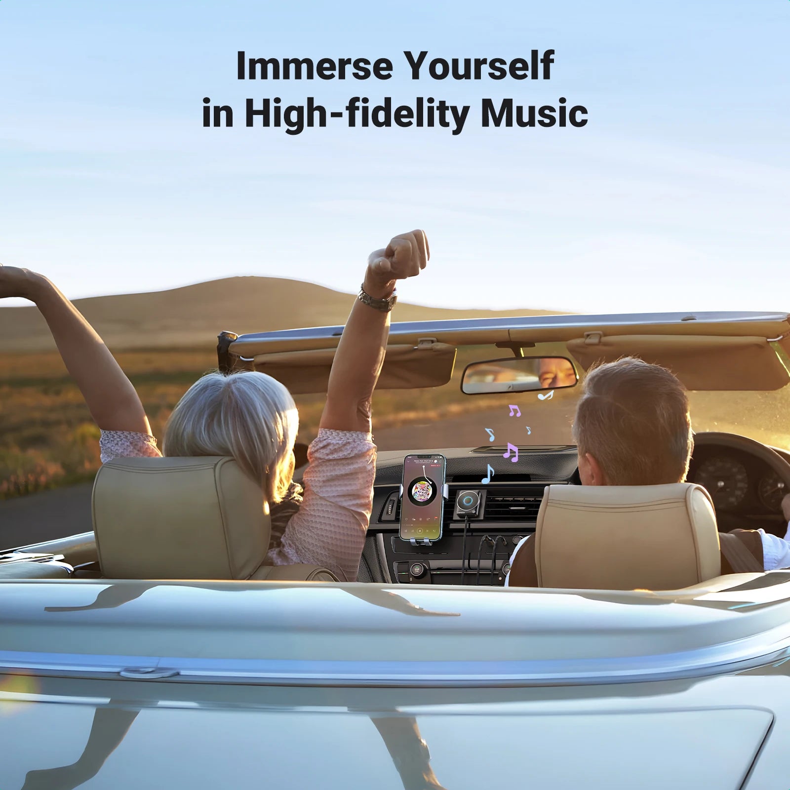 UGREEN Bluetooth 5.4 Car Receiver Adapter with Microphones and Noise Cancellation