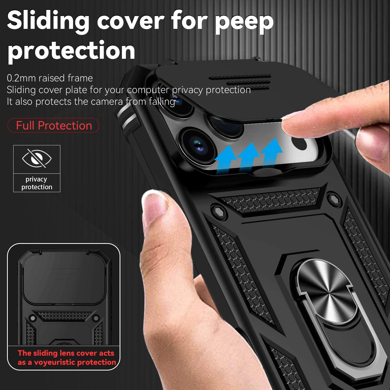 iPhone 17 Series Military-Grade Drop Protection PC+TPU Case with Magnetic Ring and Sliding Lens Protection