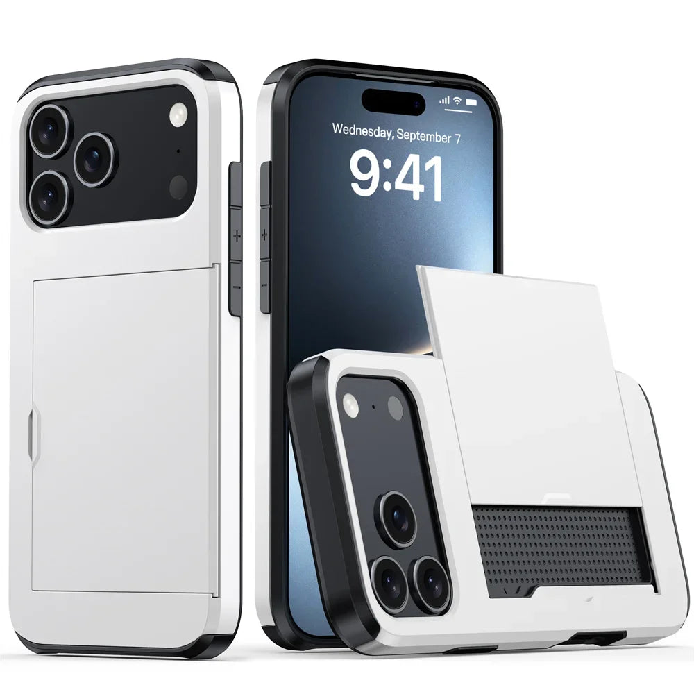 Heavy-Duty Armor Case with Built-In Card Holder for iPhone 17 Series