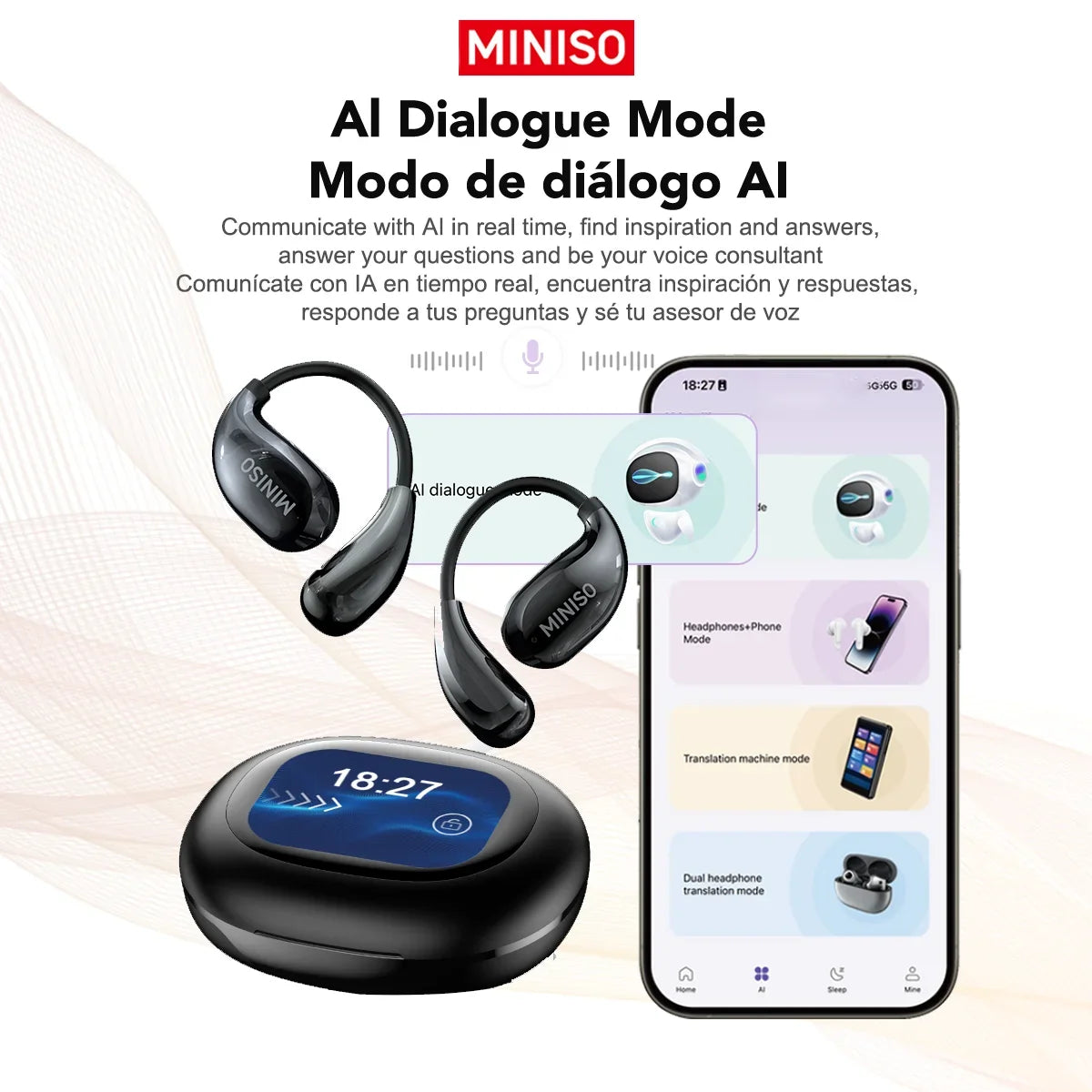Miniso MS189 Smart AI Translation Earphones with LCD Color Display