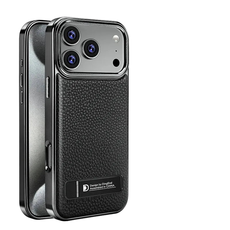 Premium Electroplated Leather Magsafe Case with Foldable Stand for iPhone 17 Series