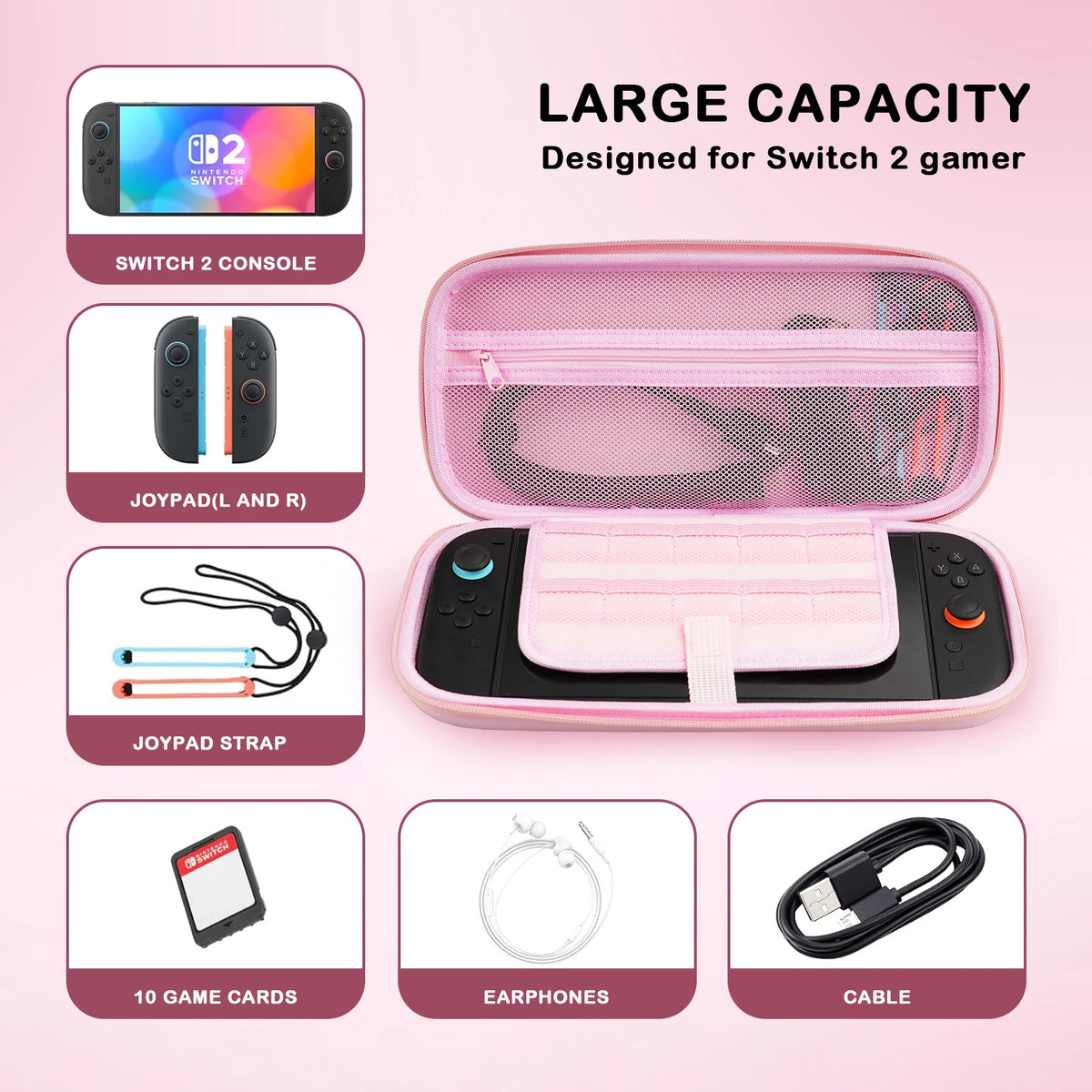 Nintendo Switch 2 Pink Travel Case with Screen Protector Kit