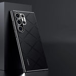 Plaid Grid Leather PU Case with Plating Lens for Samsung Galaxy S24 Series