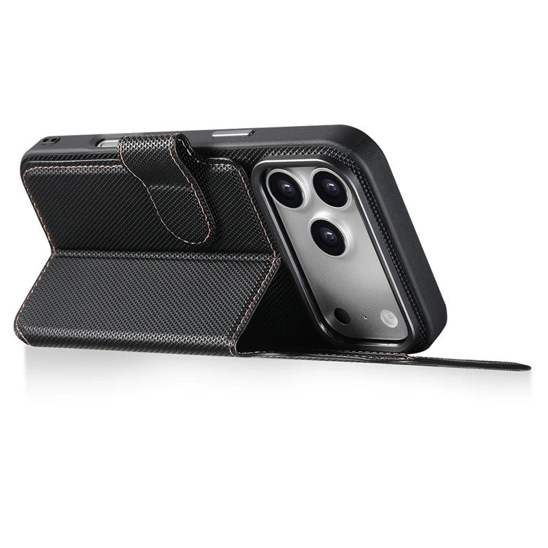 Triangle Pattern PU Leather MagSafe Case with Detachable Card Slots for iPhone 17 Series
