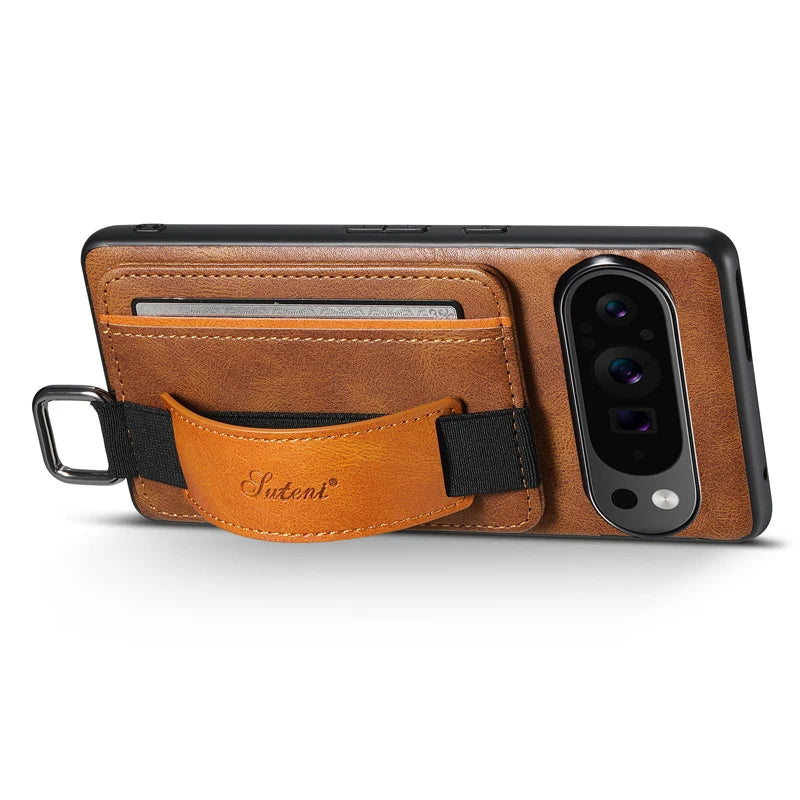 Premium Leather Wallet Case with Wristband and Card Slot for Google Pixel 9 Series