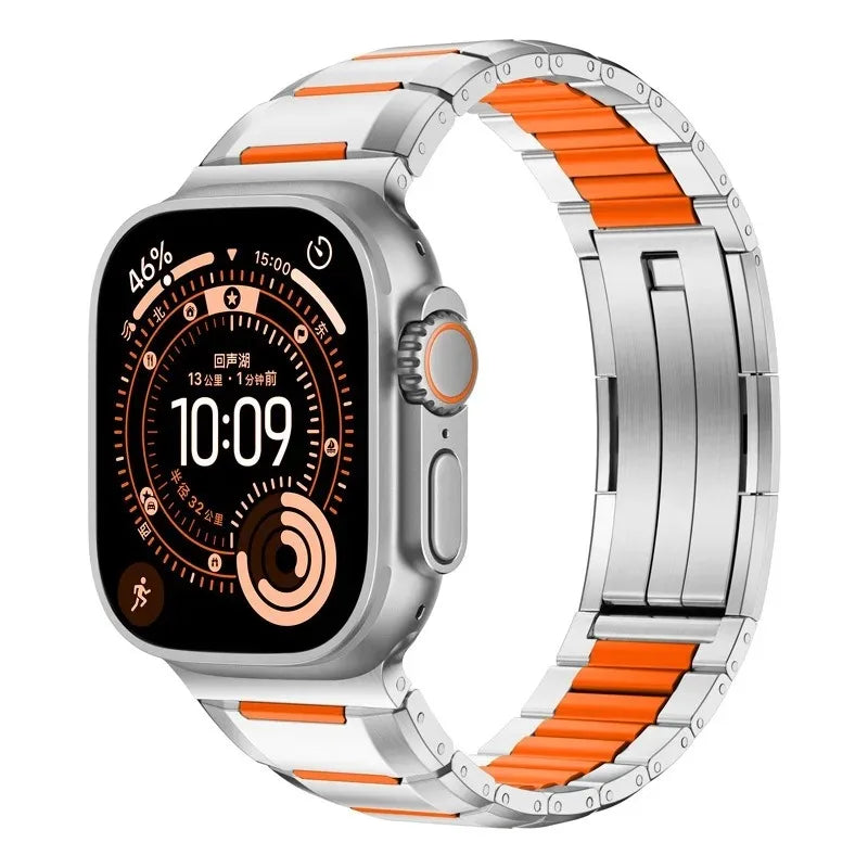 Steel and Fluororubber Segmented Bracelet Band with Removable Links for Apple Watch