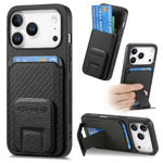 Carbon Fiber Pattern Magnetic Leather Wallet Case with Invisible Kickstand for iPhone 17 Series