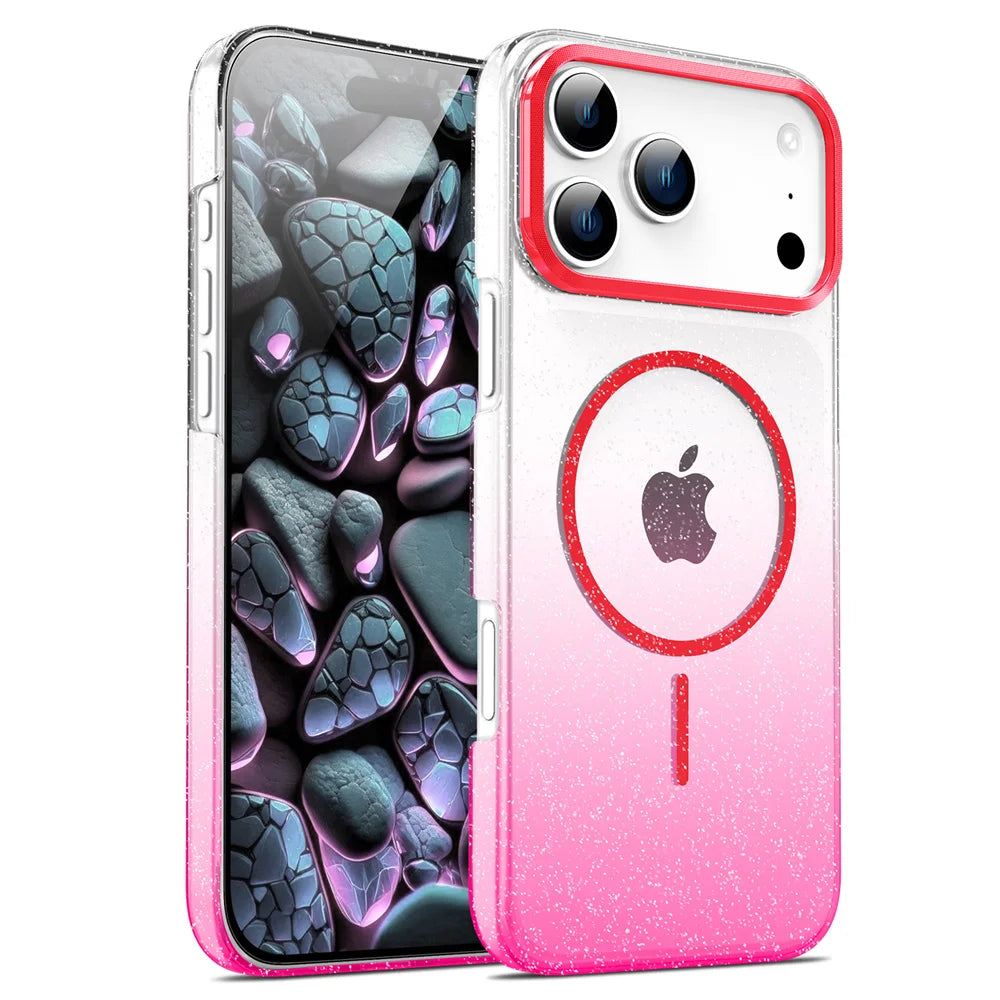 MagSafe Shockproof Transparent Case with Glitter Design for iPhone 17 Series