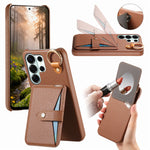 Pebbled Leather Ring Holder Case with  Makeup Mirror for Samsung Galaxy S22 Series
