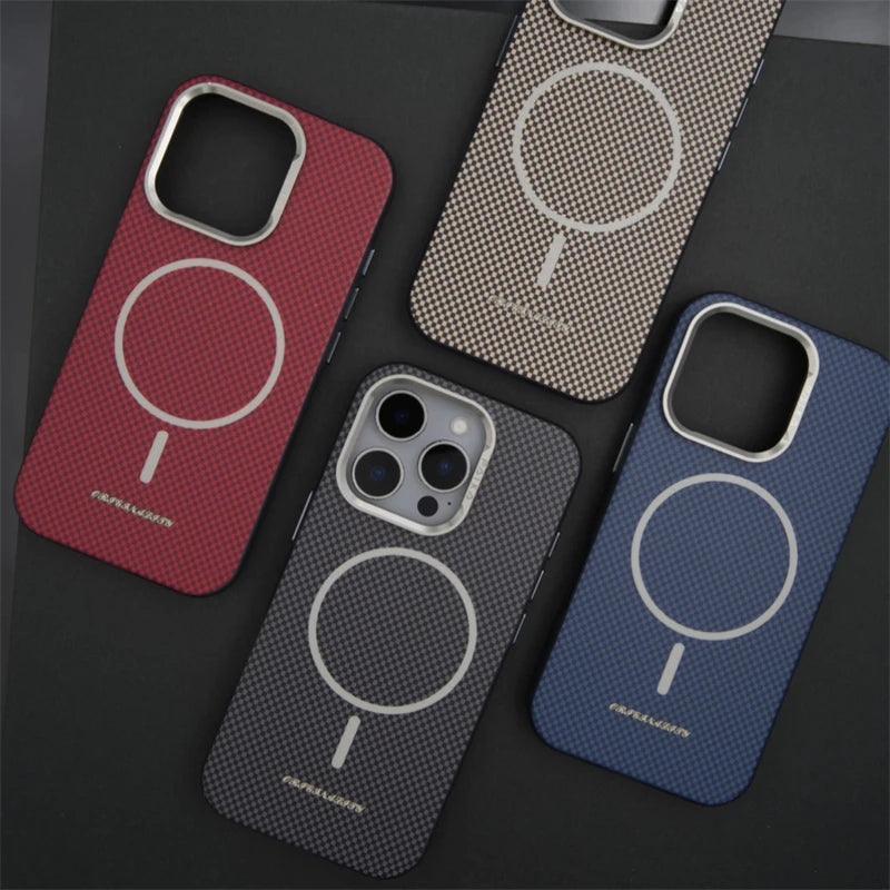 Carbon Fiber Texture Hard PC MagSafe Case for iPhone 15 Series