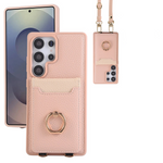Lychee Grain Leather Crossbody Case with Adjustable Lanyard and Neck Pouch for Samsung Galaxy S25 Series