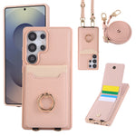 Lychee Grain Leather Crossbody Case with Adjustable D-Ring Strap and Card Wallet for Samsung Galaxy S23 Series