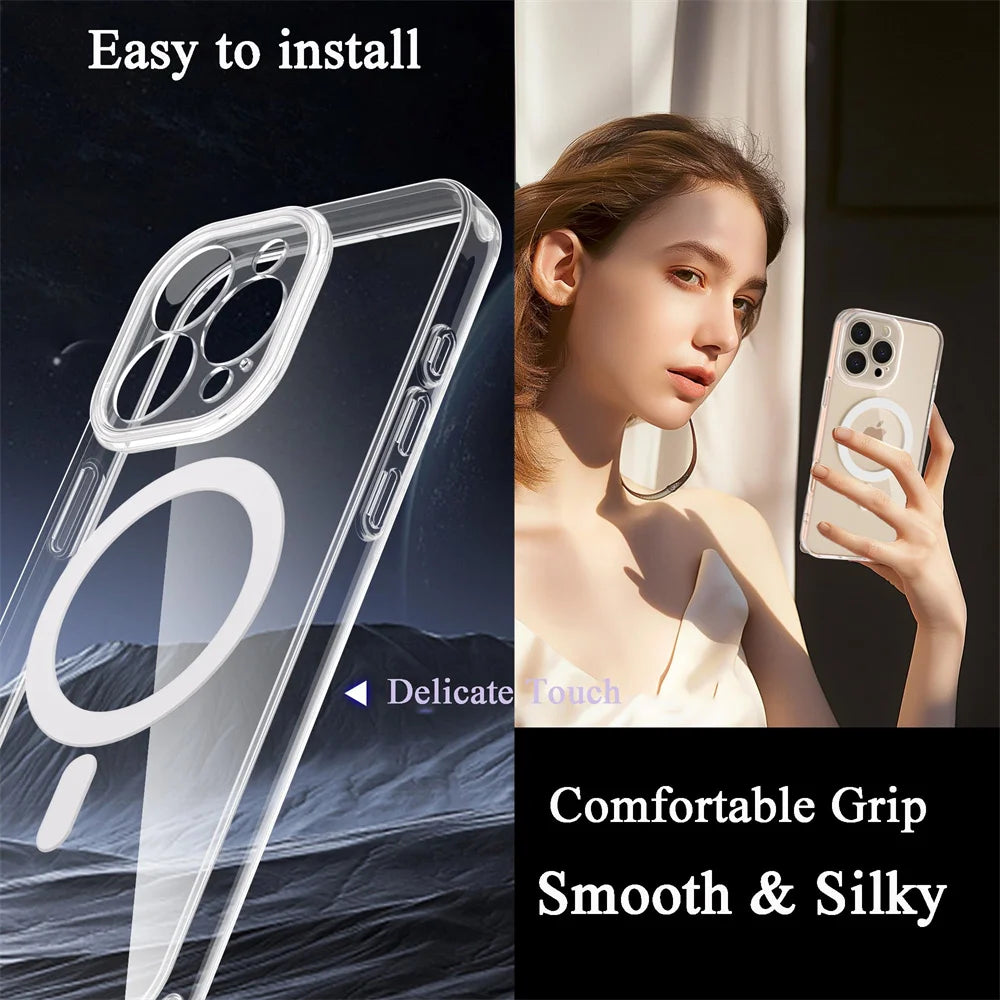 Ultra-Thin Soft Transparent Silicone MagSafe Case for iPhone 16 Series
