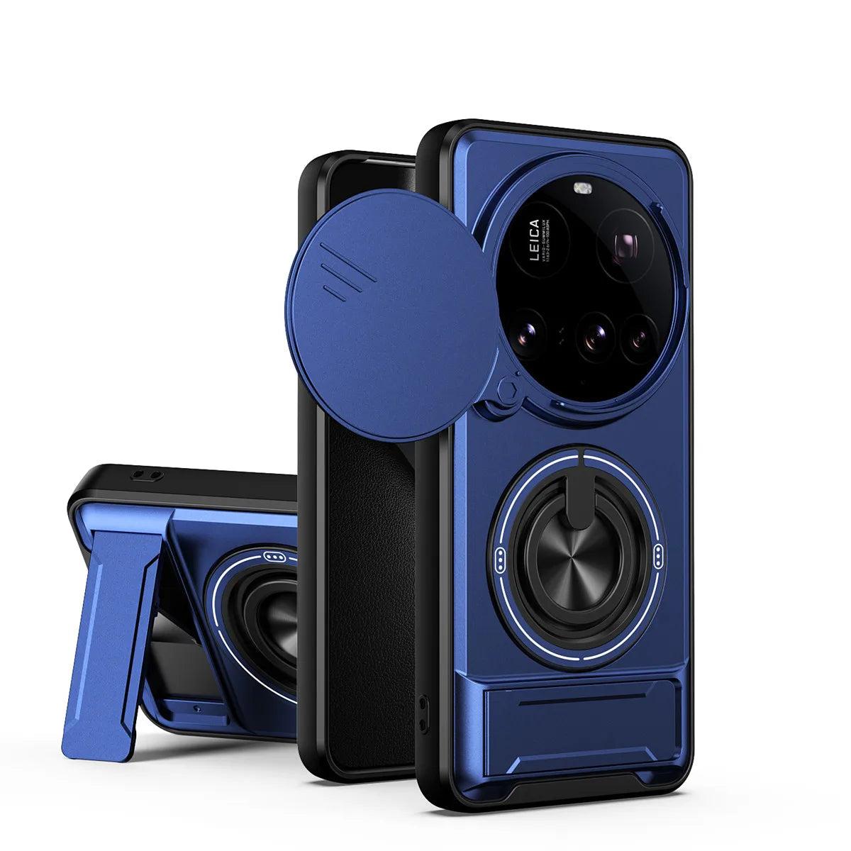 Sliding Lens Cover Armor Case with Rotating Ring Stand for Xiaomi 15 Ultra
