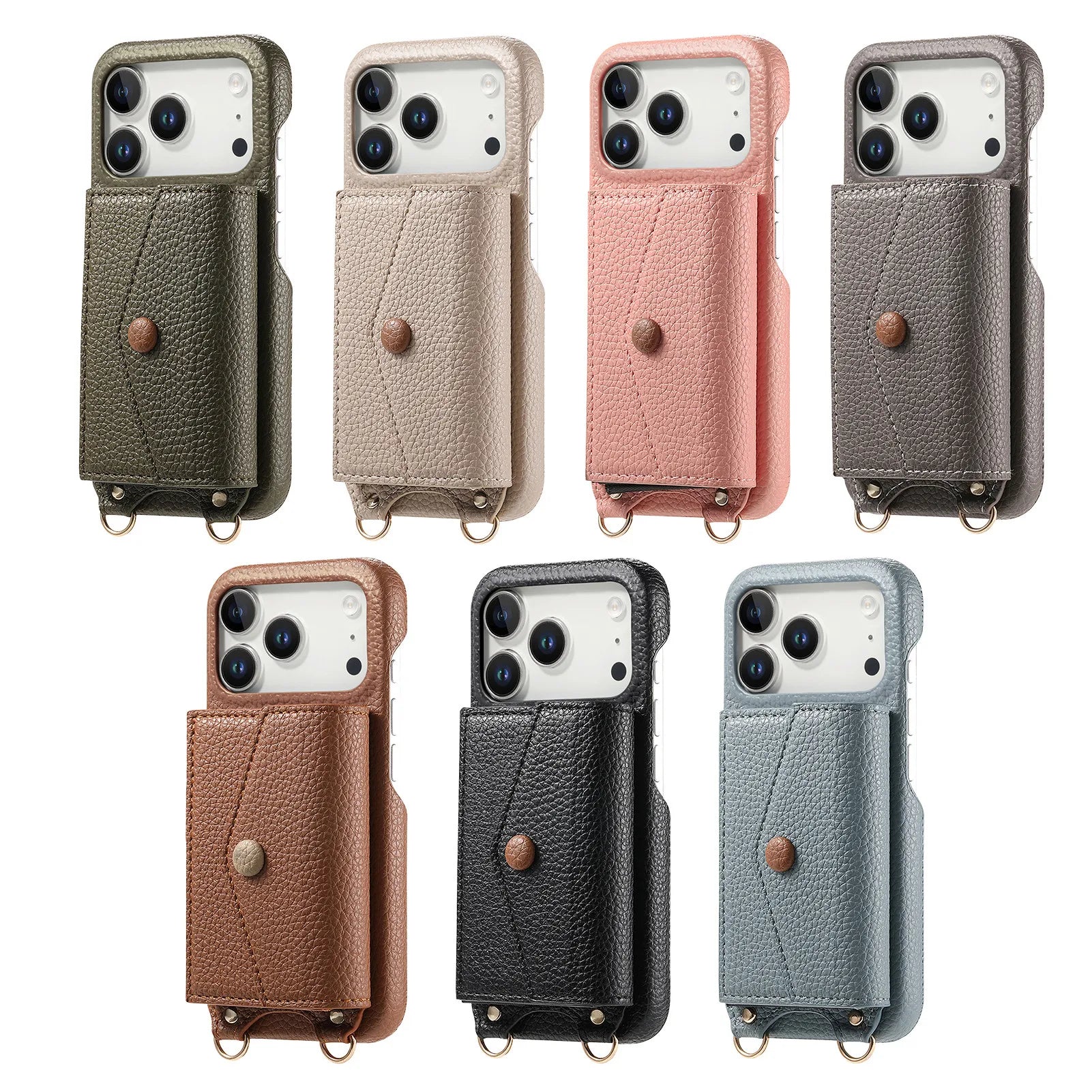 Premium Multi-Functional Leather Wallet Case with Built-In Makeup Mirror & Strap for iPhone 17 Series