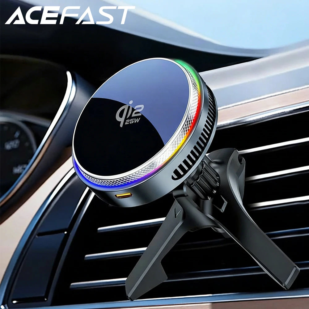 ACEFAST 25W Qi2 Car Charger with Magnetic Holder and RGB Light