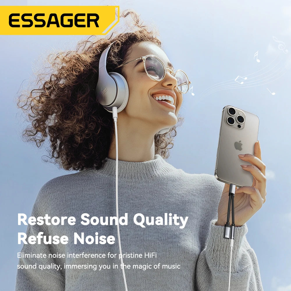 Essager 2-in-1 USB-C to 3.5mm AUX Cable
