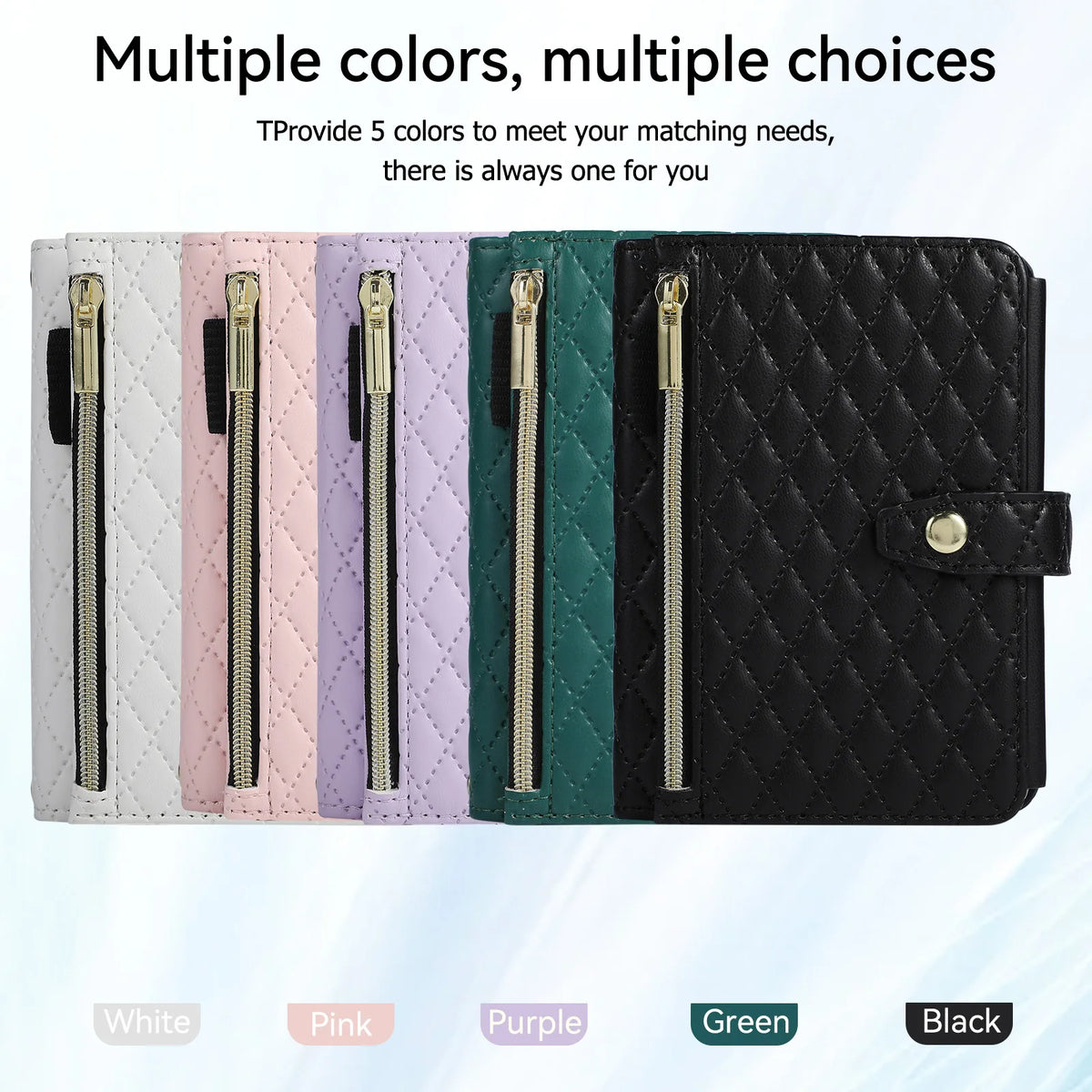 Quilted Leather Crossbody Lanyard Case with 9-Card Wallet for iPhone Duo