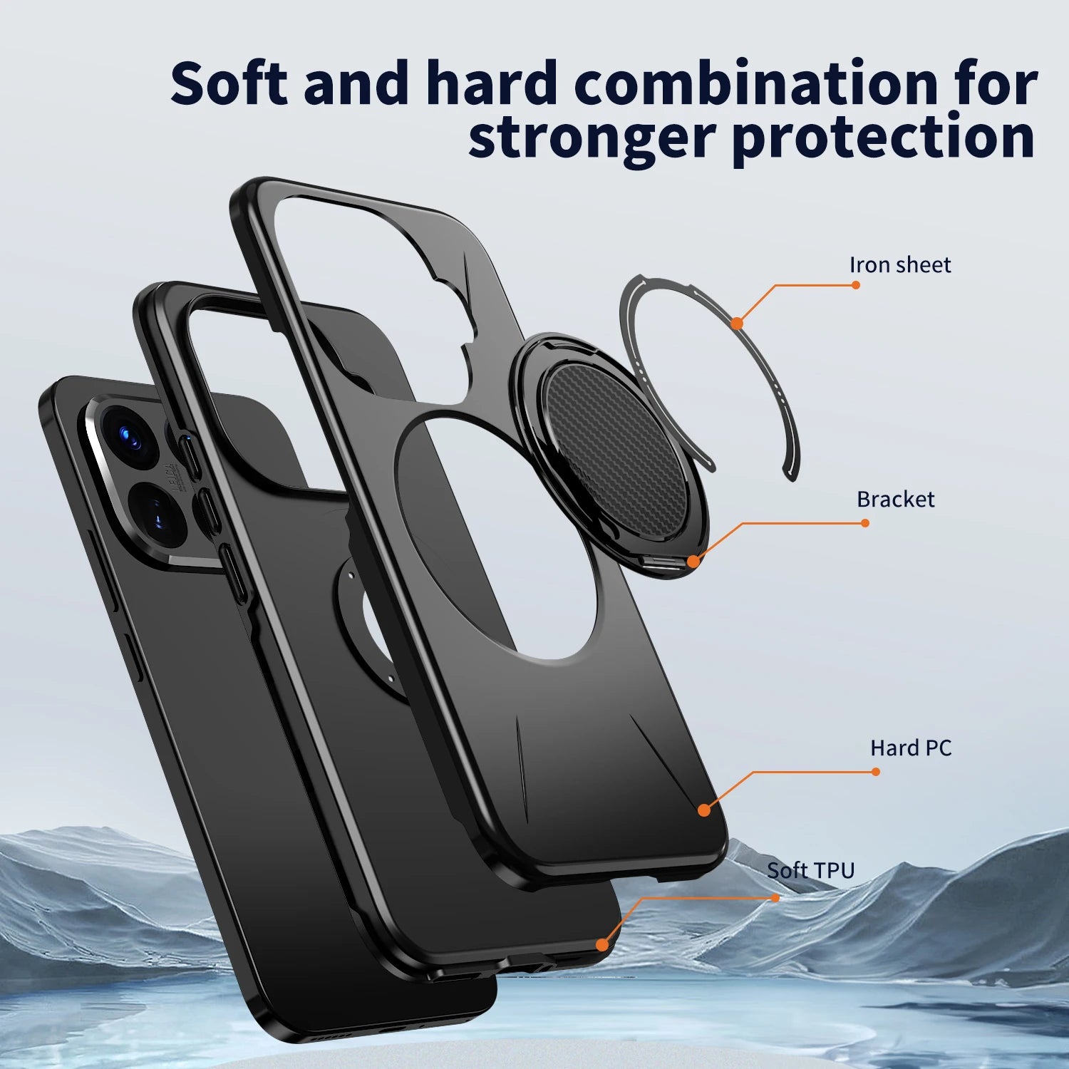 Heavy-Duty TPU and Hard PC Case with Ring Holder for Xiaomi 15T / 15T Pro