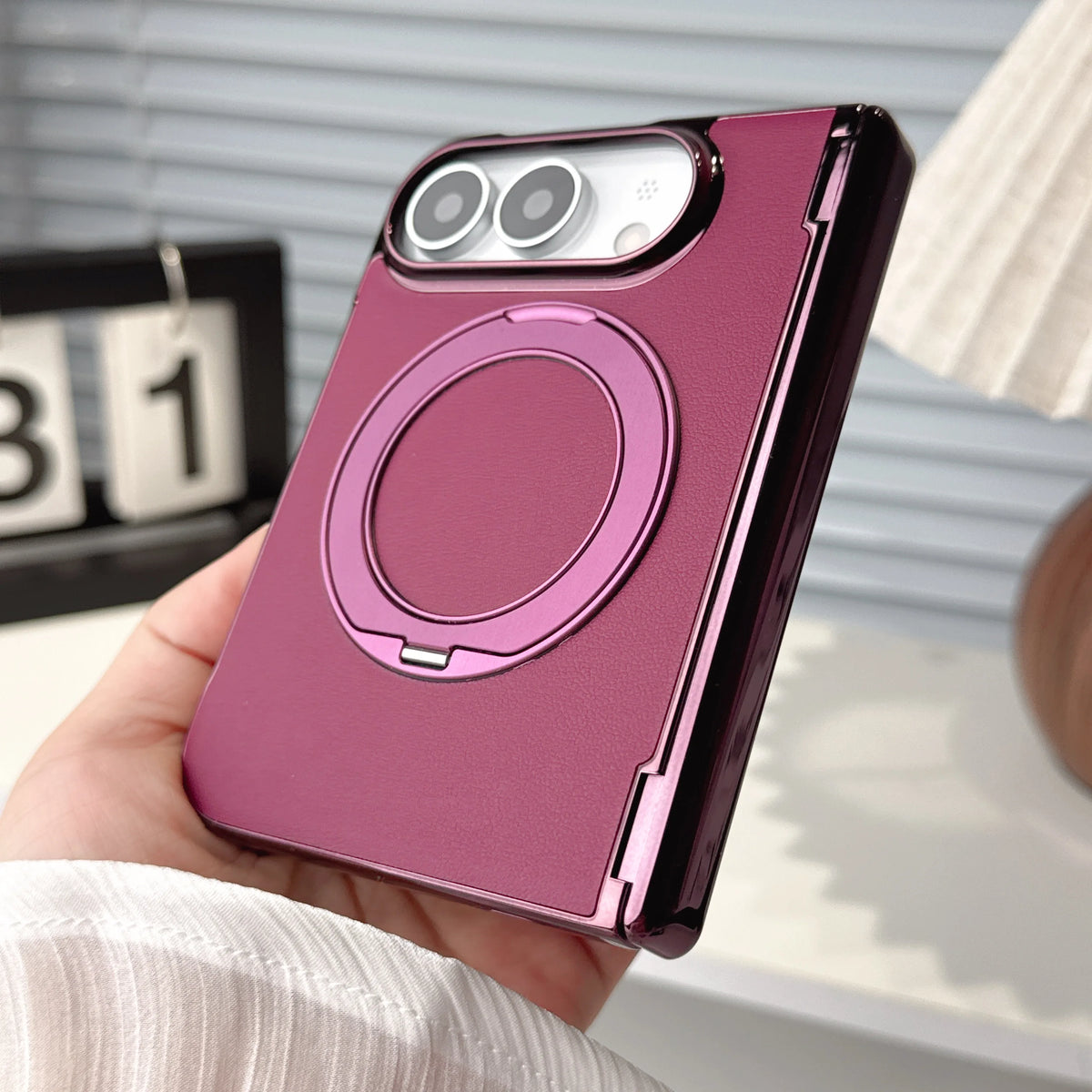 Leather Shockproof MagSafe Case with 360° Rotating Ring Stand for iPhone Duo