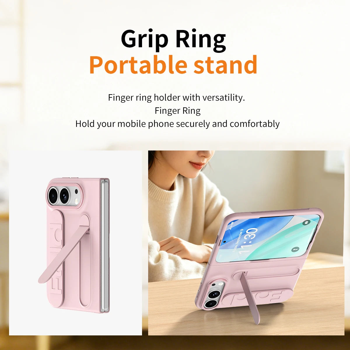 Soft-Touch Silicone Kickstand Case with Integrated Finger Ring Strap for iPhone Duo