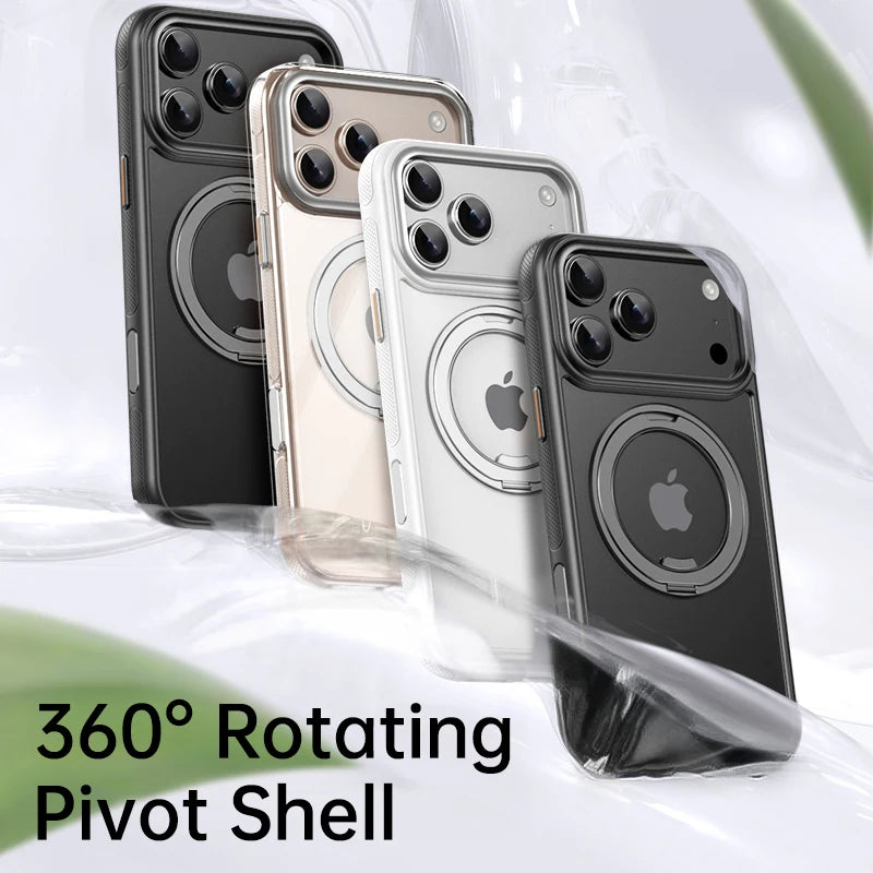 iPhone 17 Series Transparent MagSafe Case with 360° Rotating Ring Holder