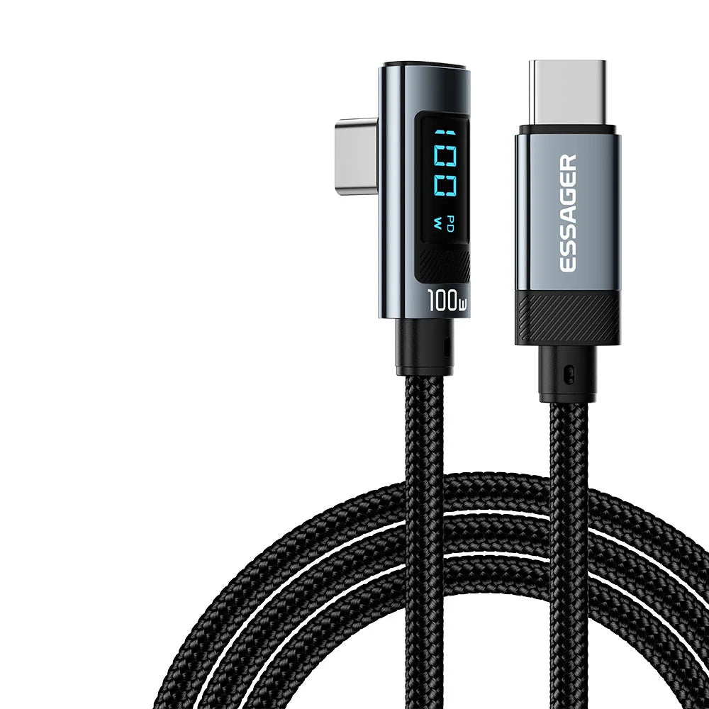 Essager 100W USB Type-C Fast Charging 90° Elbow Cable with LED Digital Display