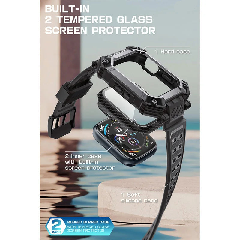 Rugged Shockproof Case & 2-Pack Built-in Screen Protectors for Apple Watch Series 10 (46mm)