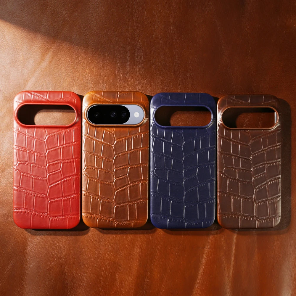 Crocodile Embossed Leather Magnetic Case with Raised Lens Guard for Google Pixel 9 Series