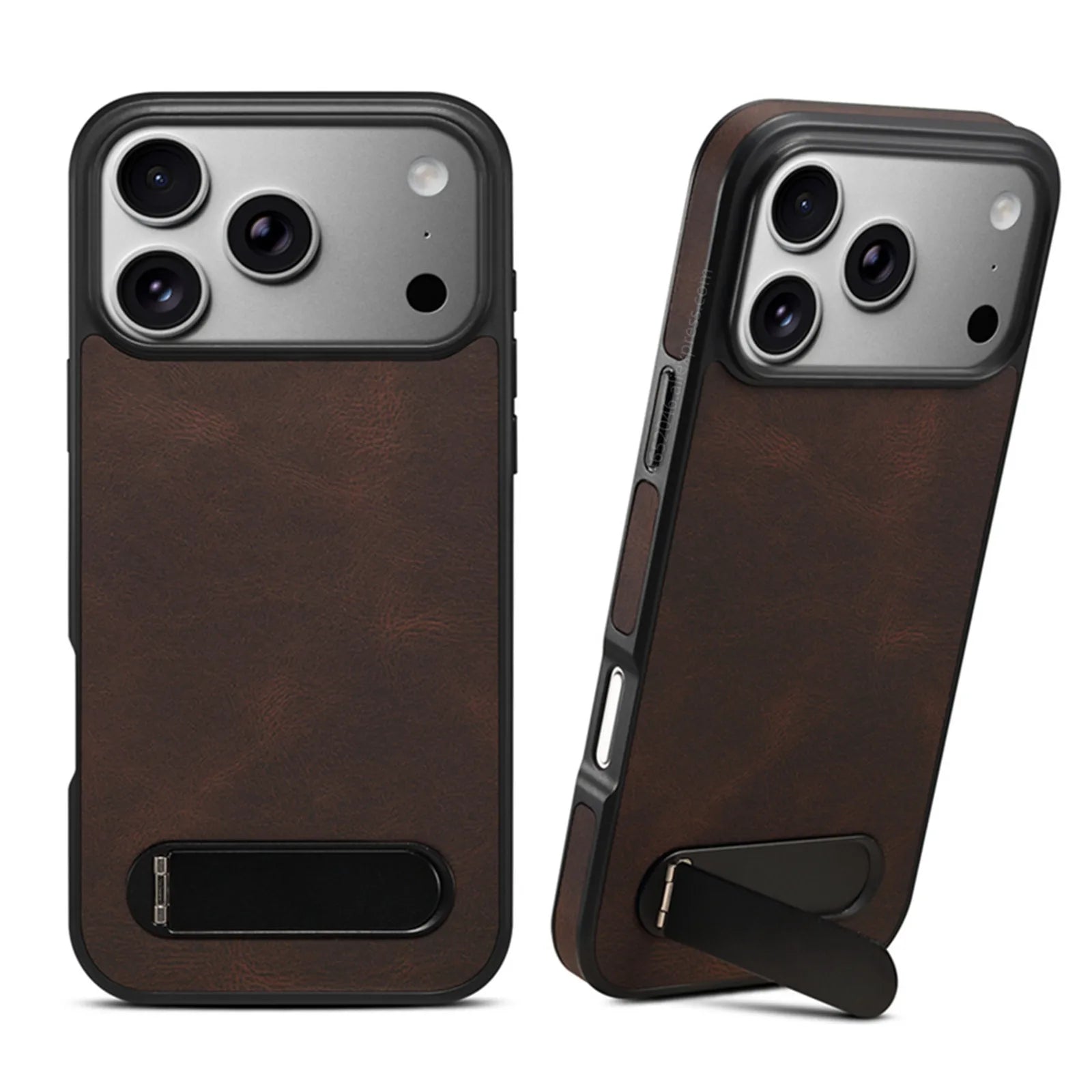 Luxury Retro PU Leather MagSafe Case with Metal Stand for iPhone 17 Series