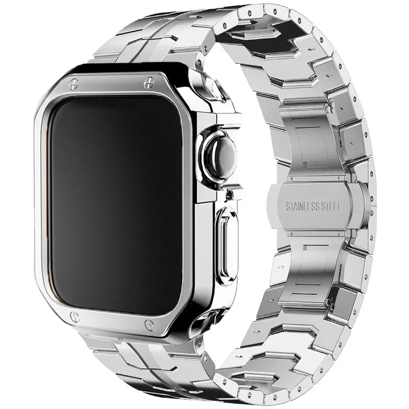 Stainless Steel Link Strap + TPU Case Combo for Apple Watch