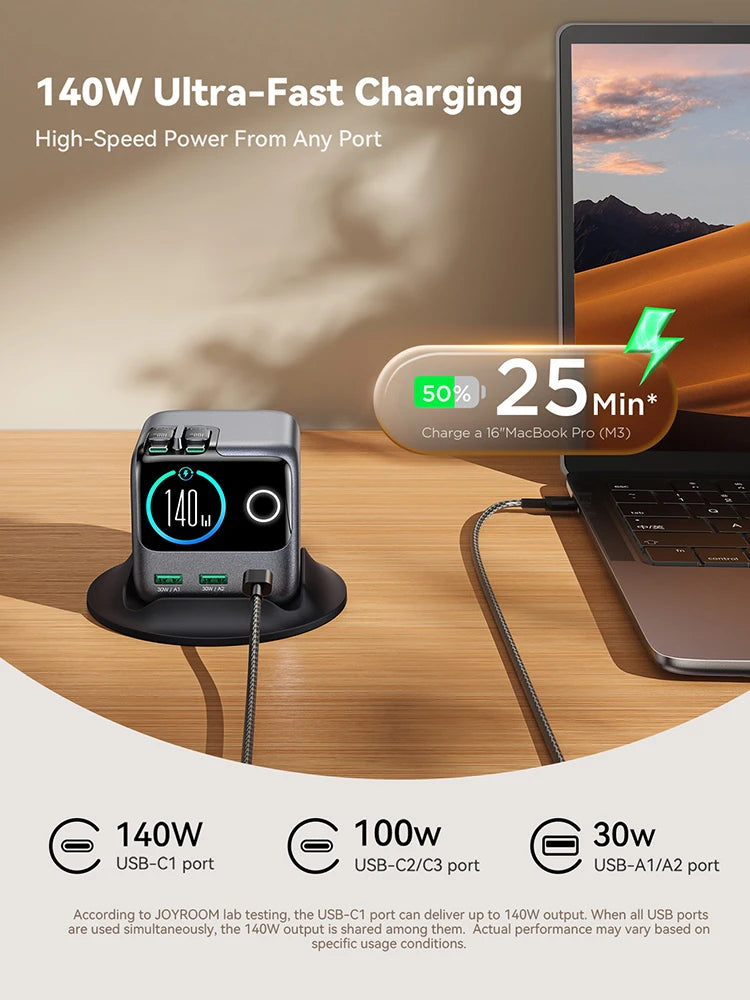 Joyroom 140W GaN Desktop Charger Retractable Cable