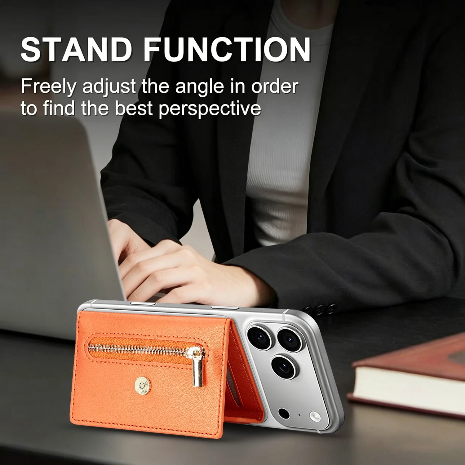Luxury Leather Magnetic Wallet with Card Holder and Kickstand