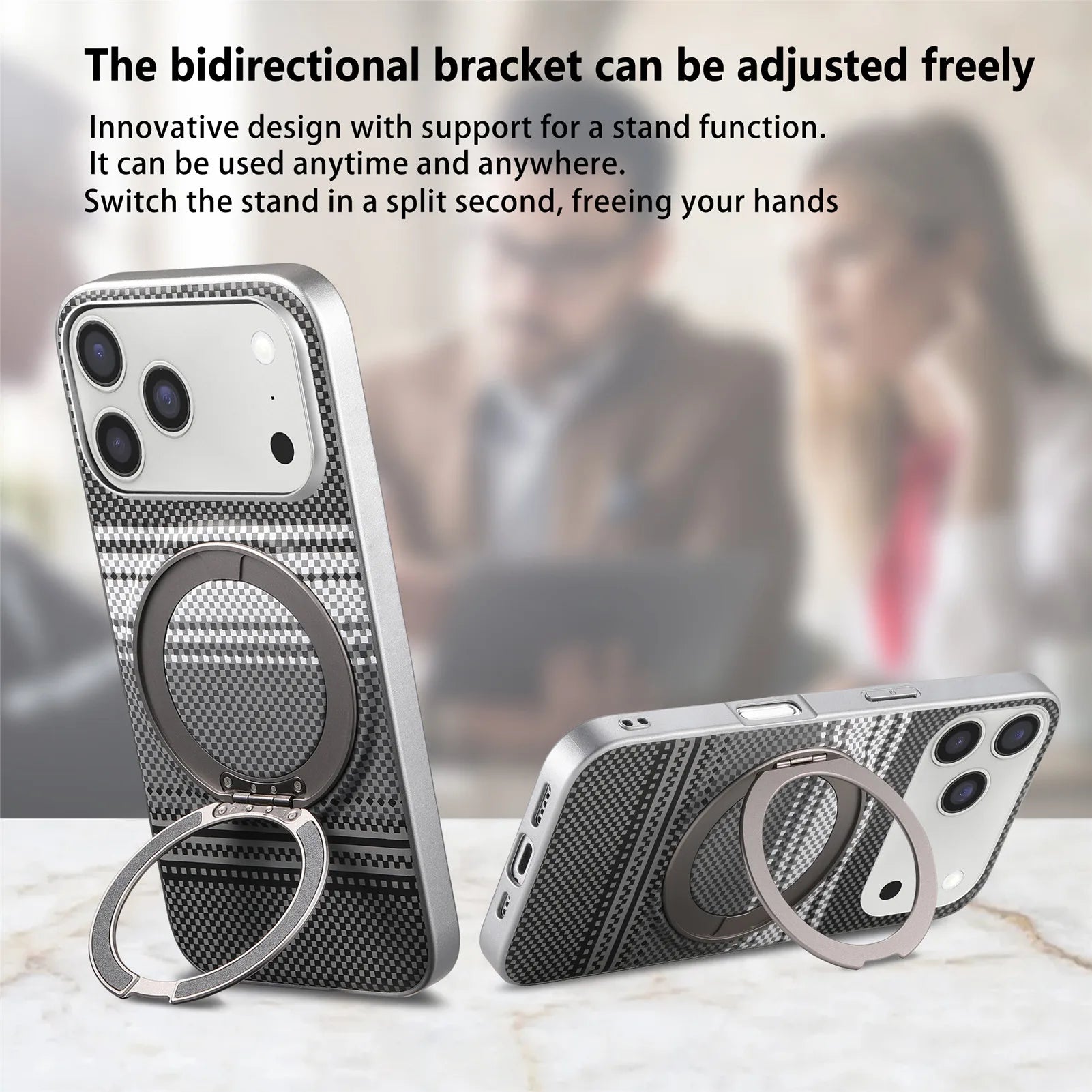 Carbon Fiber MagSafe Case with 360° Rotating Kickstand for iPhone 17 Series