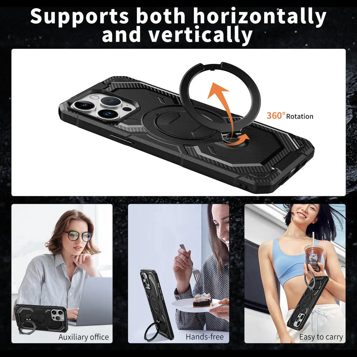 Heavy-Duty Armor Case with 360° Rotating Kickstand for iPhone 16 Series