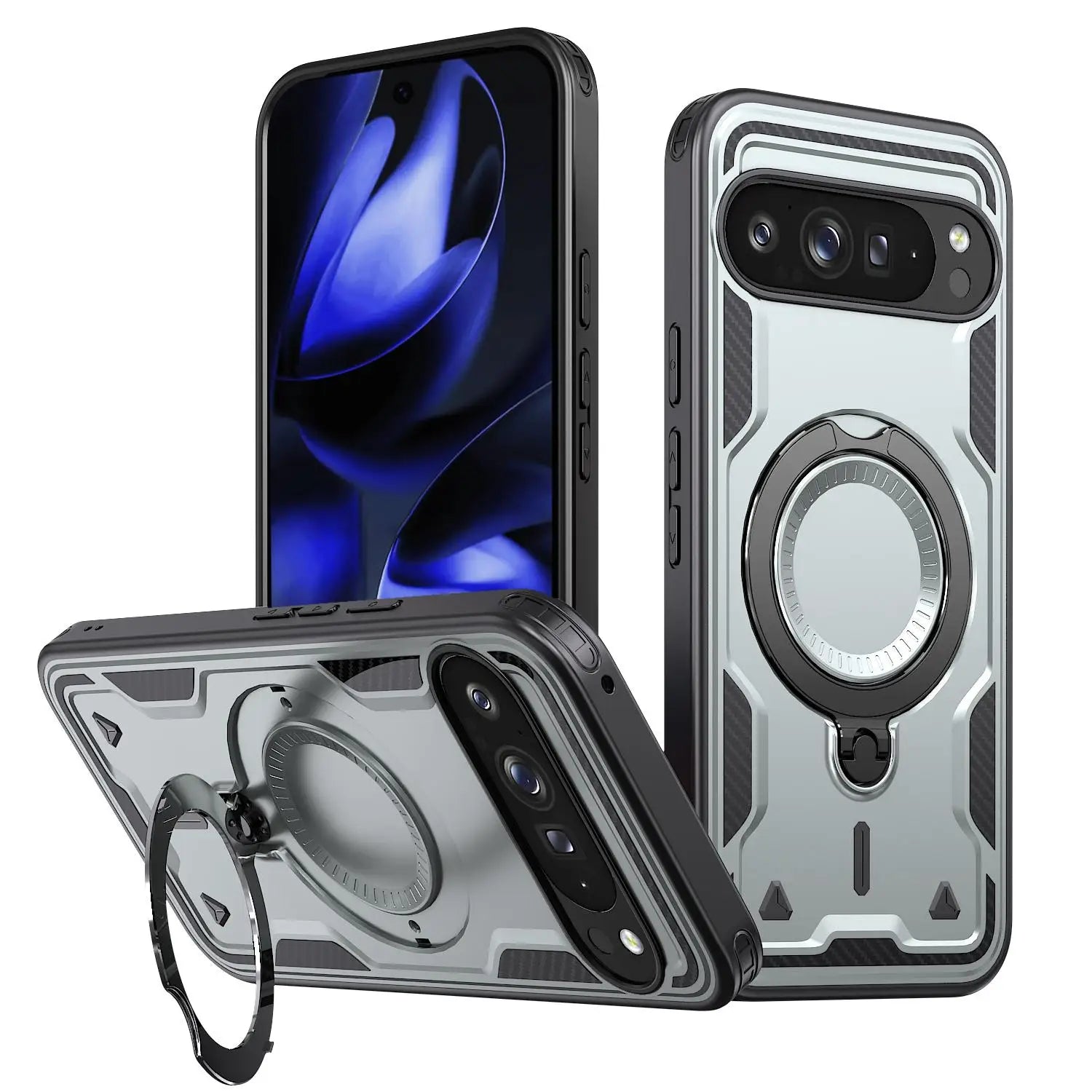 Google Pixel 10 Series Protective Magnetic Case with Rotating Ring Holder