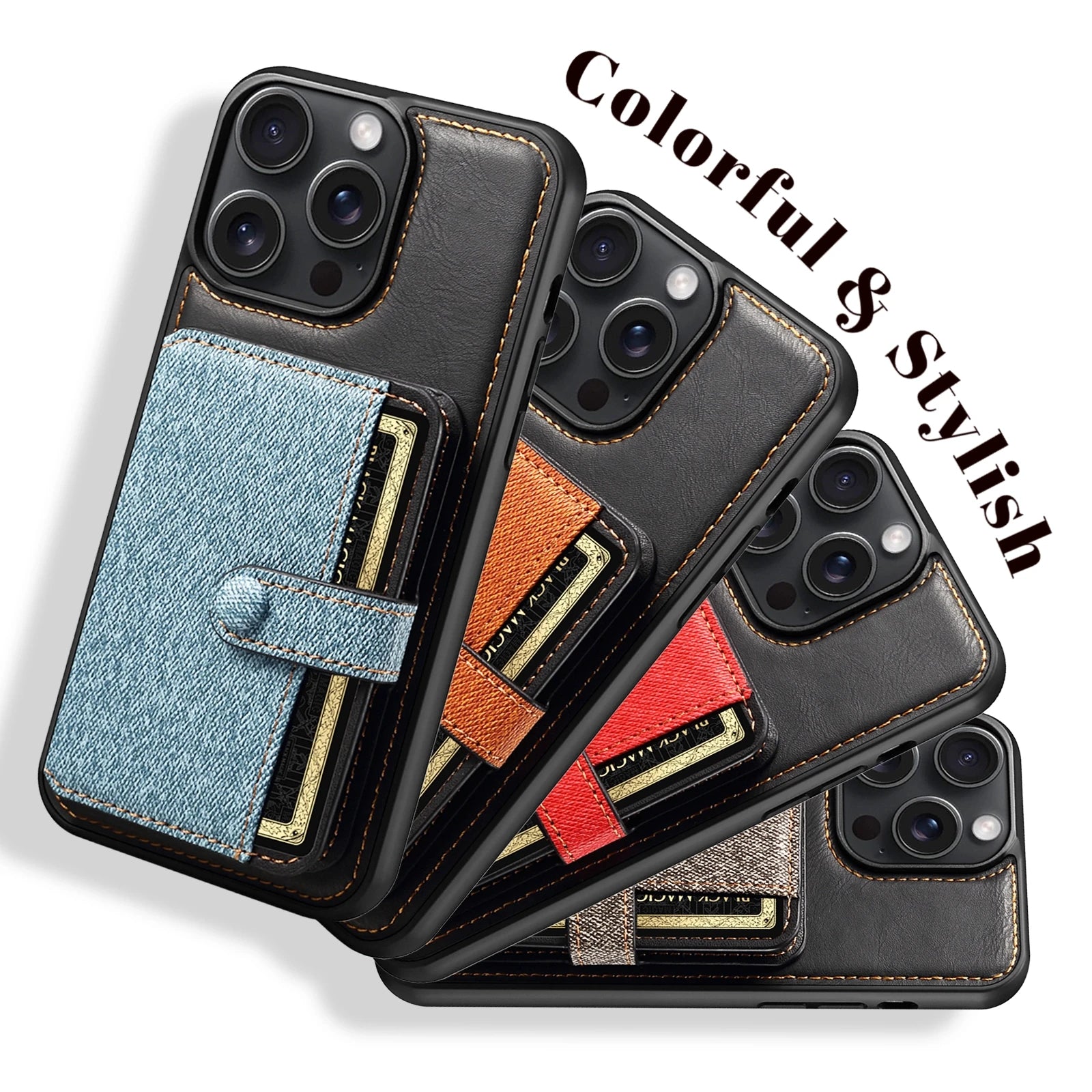 Luxury Leather Wallet Case with Card Slots and Bag Stand for iPhone 14 Series