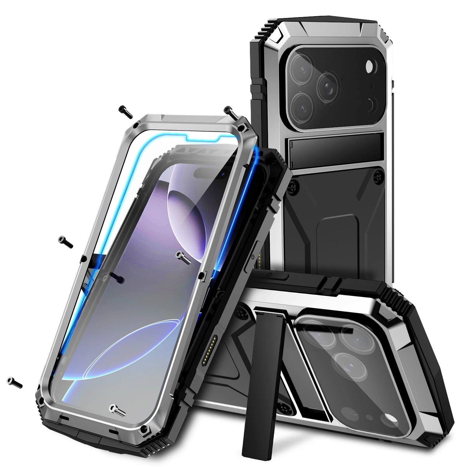 Military Grade 360 Protective Metal Case with Built-in Screen for iPhone 17 Series