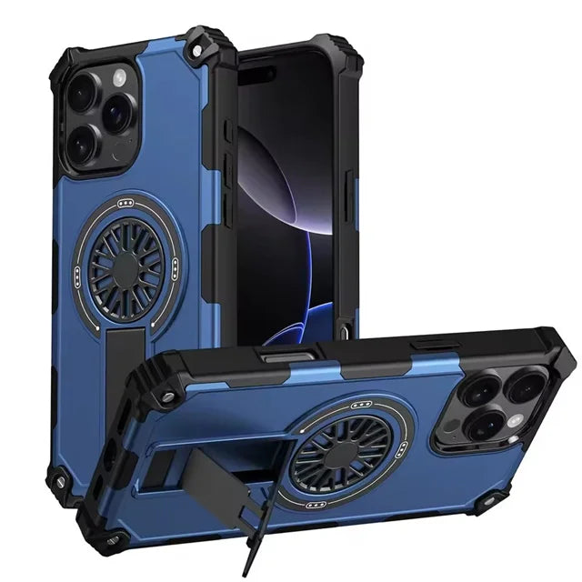 Shockproof Armor MagSafe Case with Invisible Fold Stand for iPhone 15 Series