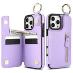 Protective Leather Case with Zipper Wallet & Ring Holder for iPhone 16 Series