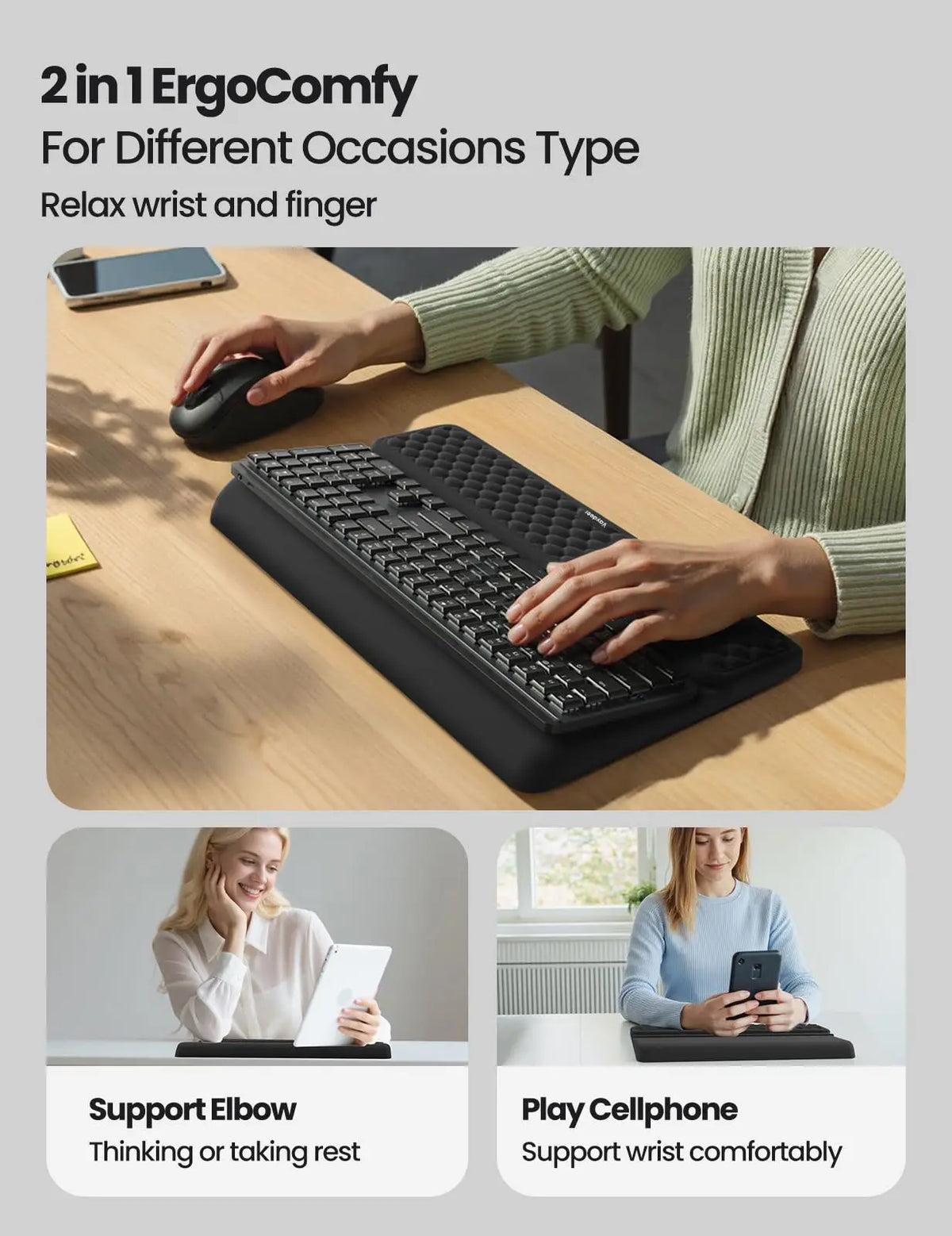 Dual-Angle Keyboard Riser With Quilted Wrist Pad