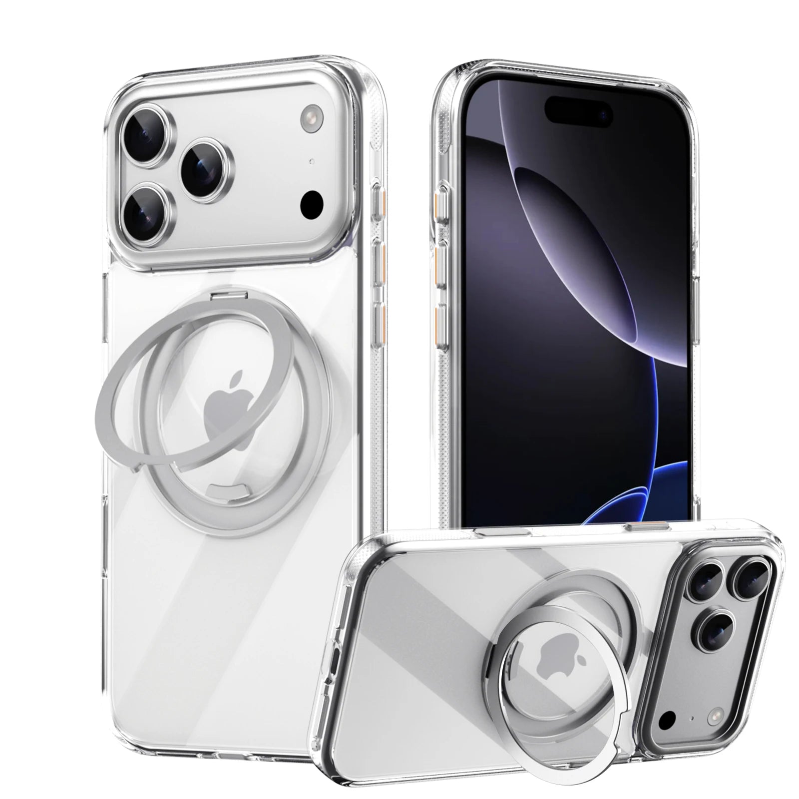 iPhone 17 Series Transparent MagSafe Case with 360° Rotating Ring Holder