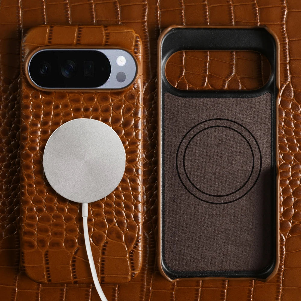 Crocodile Textured Magnetic Leather Case for Google Pixel 9 Series