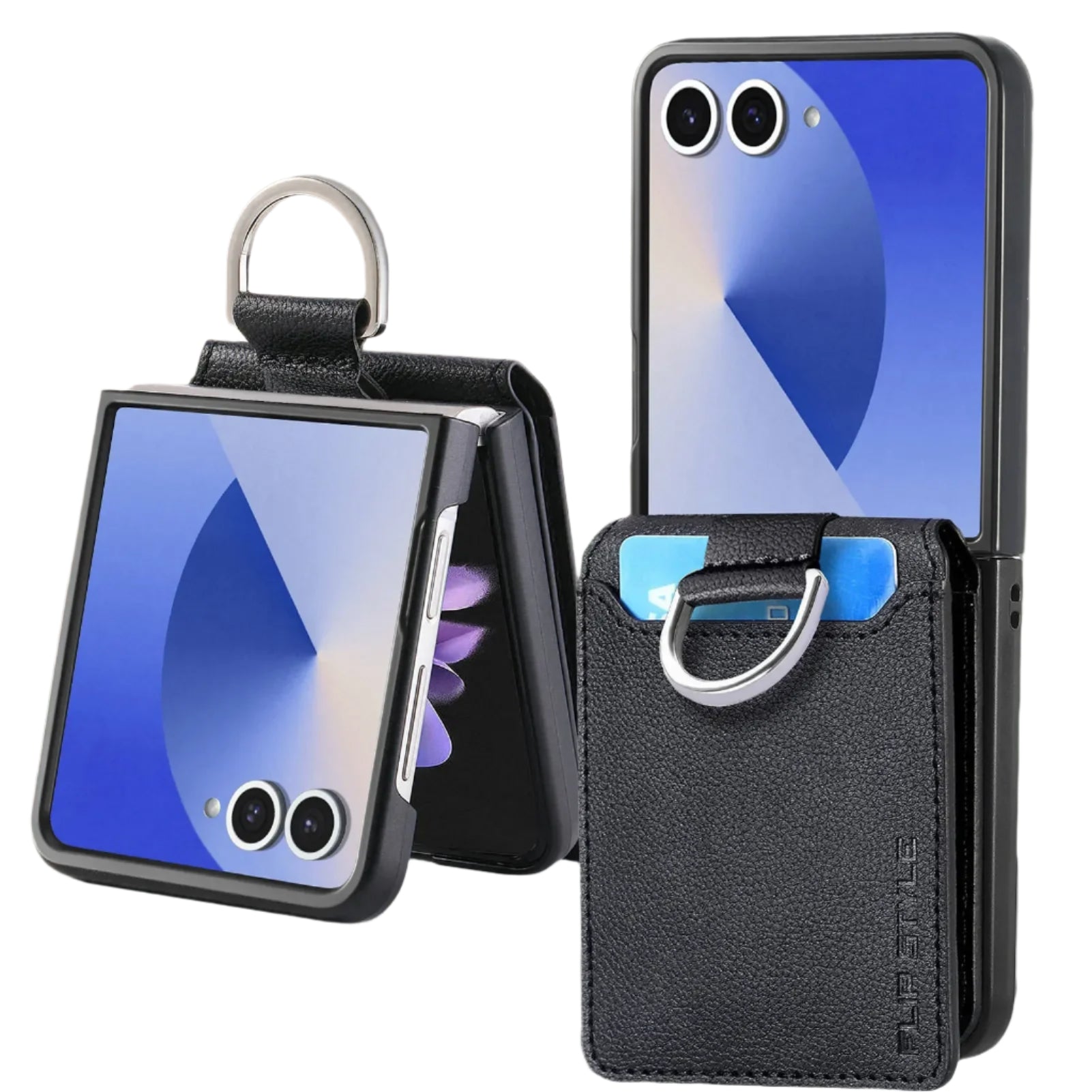 Protective Leather Wallet Case with Ring and Card Holder for Samsung Galaxy Z Flip 7