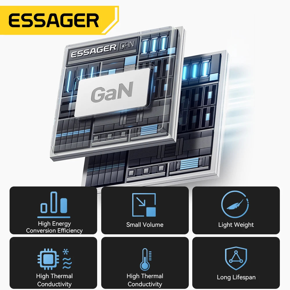 Essager 65W GaN Charger with Built-in Retractable Cable