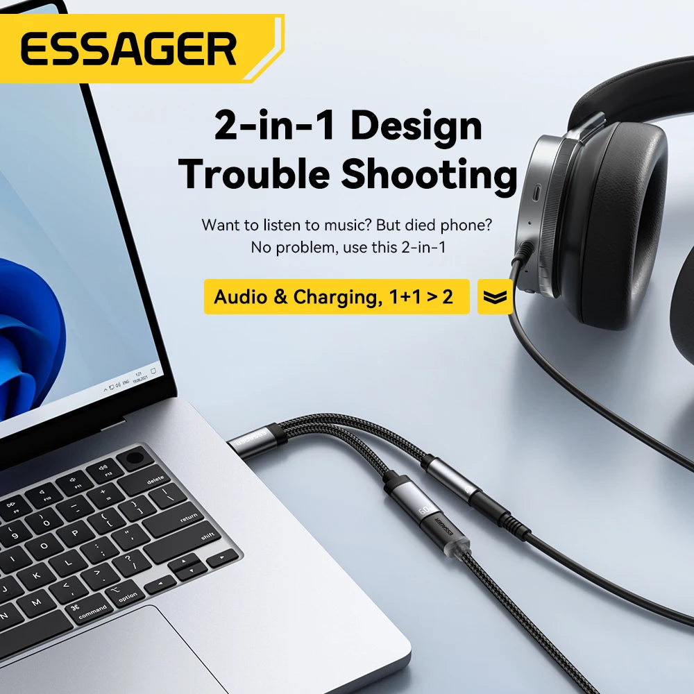 Essager 2-in-1 USB-C to 3.5mm AUX Cable