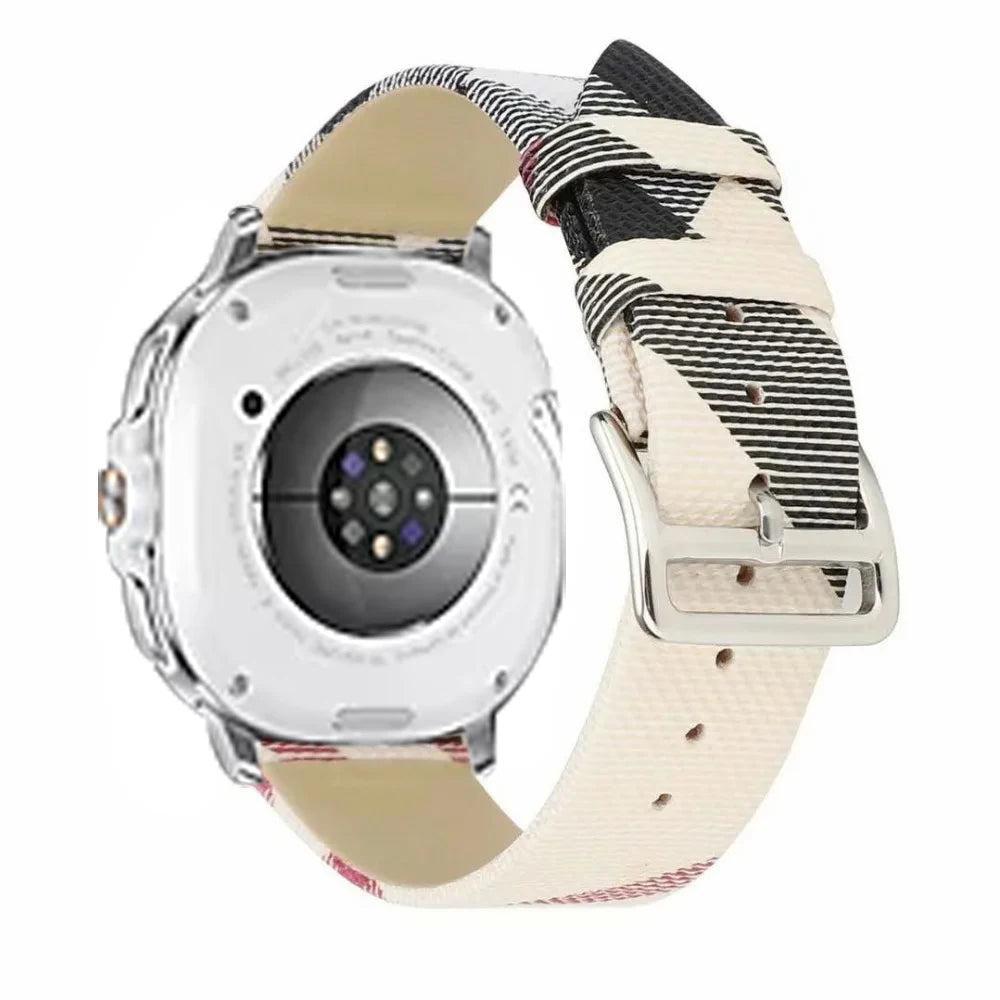 Genuine Leather Woven Fabric Watch Band with Striped Pattern for Samsung Galaxy Watch 8 & Galaxy Watch 8 Classic