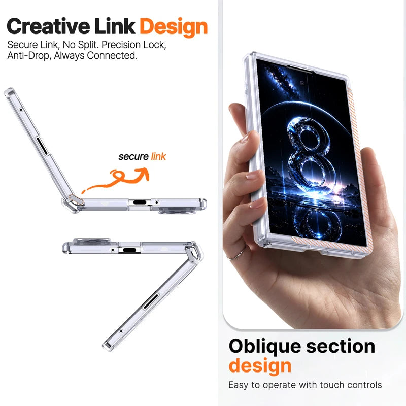 Transparent Shockproof Hinge Protection Case with Magnetic Ring Stand Compatibility for Samsung Galaxy Z Fold 8